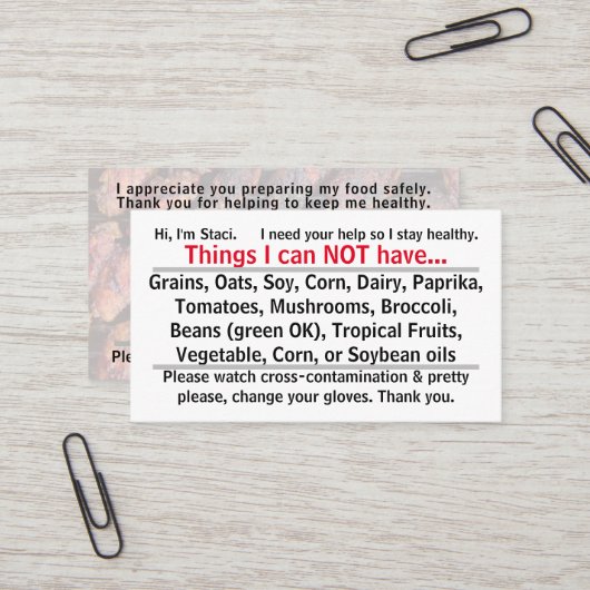 De Visite Carte Allergène 1 (Devant/Arrière en situation)