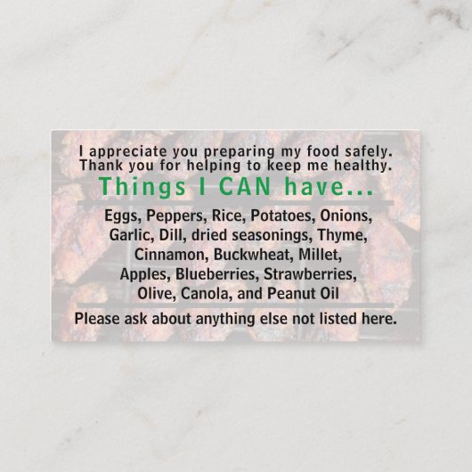 De Visite Carte Allergène 1 (Dos)