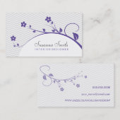De Visite Carte avec des fleurs pourpre et chevrón élégant (Devant / Derrière)