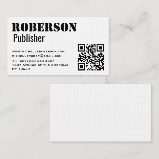 De Visite Carte blanche traditionnelle simple avec le code (Devant / Derrière)