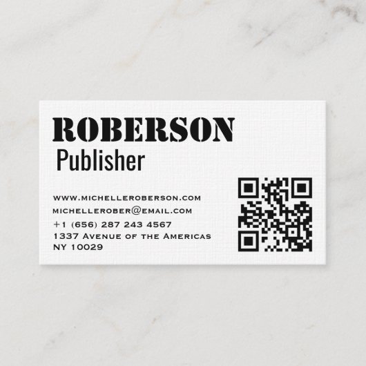 De Visite Carte blanche traditionnelle simple avec le code (Devant)