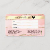 De Visite Carte cadeau Blush Pink Gold Agate Marble crédit (Dos)