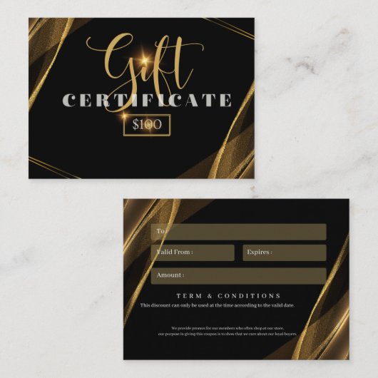 De Visite carte cadeau d'affaires 100 $ (Devant / Derrière)