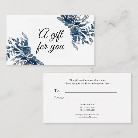 De Visite Carte cadeau Indigo blue watercolor (Devant / Derrière)