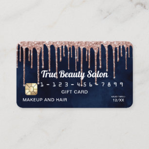 De Visite Carte Cadeau Navy Blue Rose Gold Glitter Drips