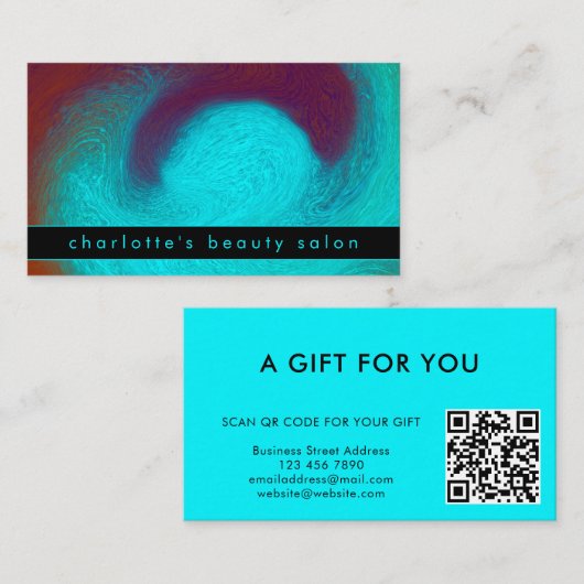 De Visite Carte Cadeau Personnalisée Moderne Turquoise Code (Devant / Derrière)