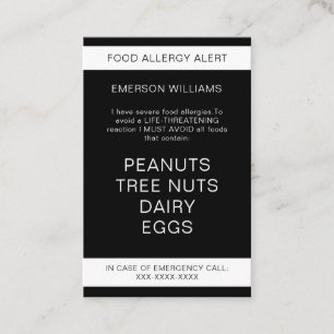 De Visite Carte Chef personnalisée Alerte d'allergie aliment