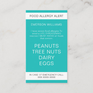 De Visite Carte Chef personnalisée Alerte d'allergie aliment