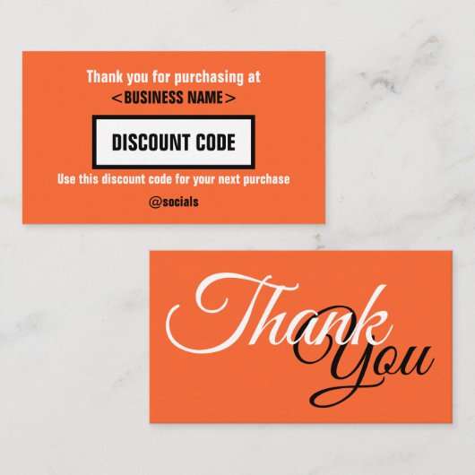 De Visite Carte Code Remise, Merci Pour Votre (Devant / Derrière)