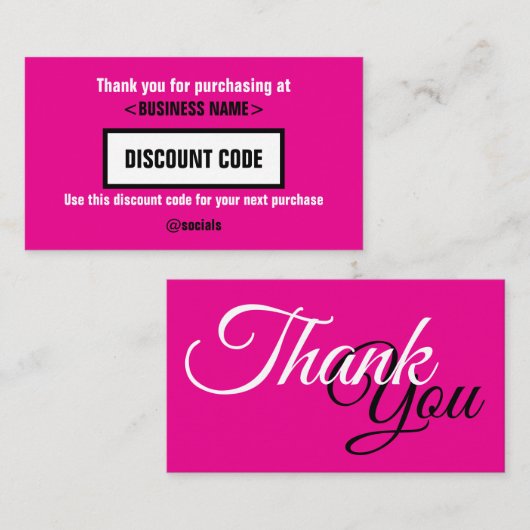 De Visite Carte Code Remise, Merci Pour Votre (Devant / Derrière)