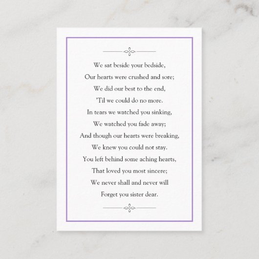 De Visite Carte commémorative (Dos)