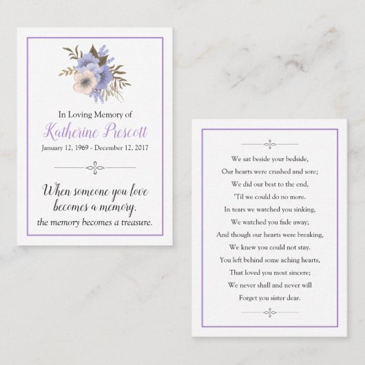 De Visite Carte commémorative (Devant / Derrière)