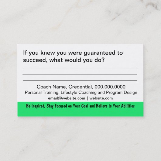 De Visite Carte d'activation Objectif (Dos)