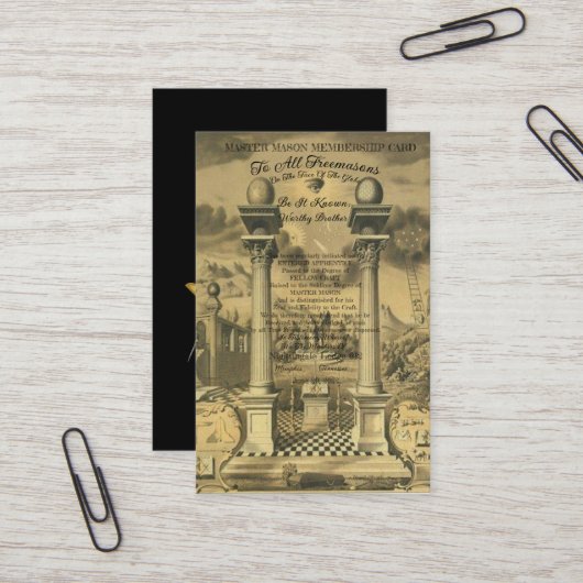 De Visite Carte d'adhésion Freemason (Devant/Arrière en situation)