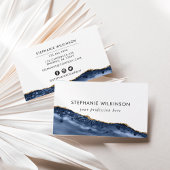 De Visite Carte d'affaires Blue Agate & Gold Border Watercol
