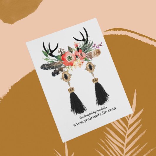 De Visite Carte d'affichage à oreille ・ Boho Feather Floral 