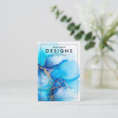 De Visite Carte d'affichage Blue Watercolor Gold (Debout devant)