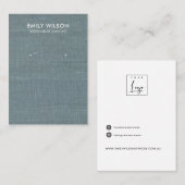 DE VISITE CARTE D'AFFICHAGE GRAY BLUE BURLAP LINEN STUD EARR (Devant / Derrière)