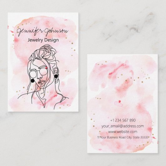 De Visite Carte d'affichage Portrait d'aquarelle (Devant / Derrière)