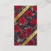 De Visite Carte d'affichage Red Roses Gold Damask QR Code (Devant)