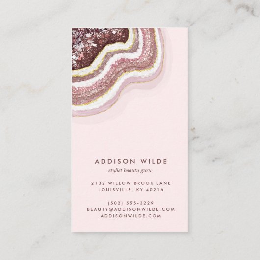 De Visite Carte d'affichage rose Gold Blush Agate Geode (Dos)