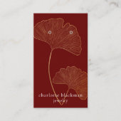 De Visite Carte d'affichage rouge Mod Gingko Leaf QR Code po (Devant)
