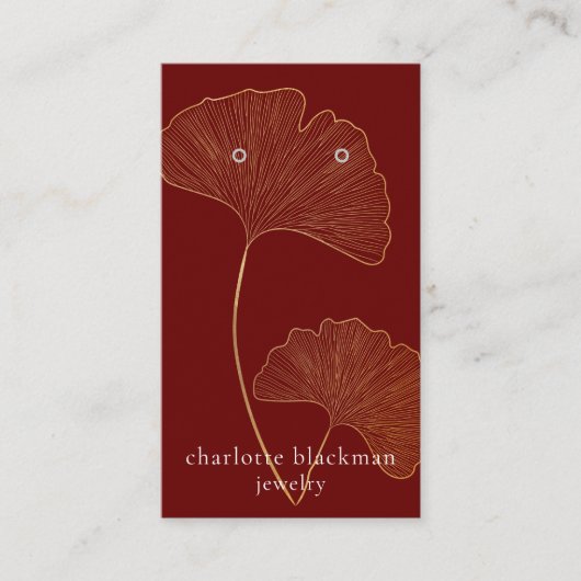 De Visite Carte d'affichage rouge Mod Gingko Leaf QR Code po (Devant)