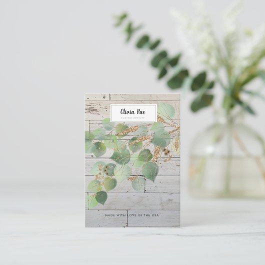 De Visite Carte d'affichage Rustic Greenery Gold Leaf (Debout devant)
