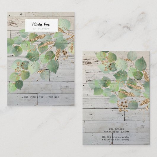 De Visite Carte d'affichage Rustic Greenery Gold Leaf (Devant / Derrière)