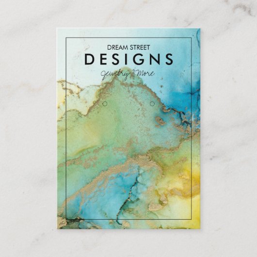 De Visite Carte d'affichage Vert Aquarelle Or tendance (Devant)