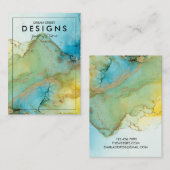 De Visite Carte d'affichage Vert Aquarelle Or tendance (Devant / Derrière)