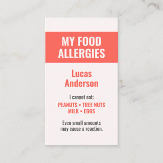 De Visite Carte d'alerte d'allergie alimentaire pour enfants