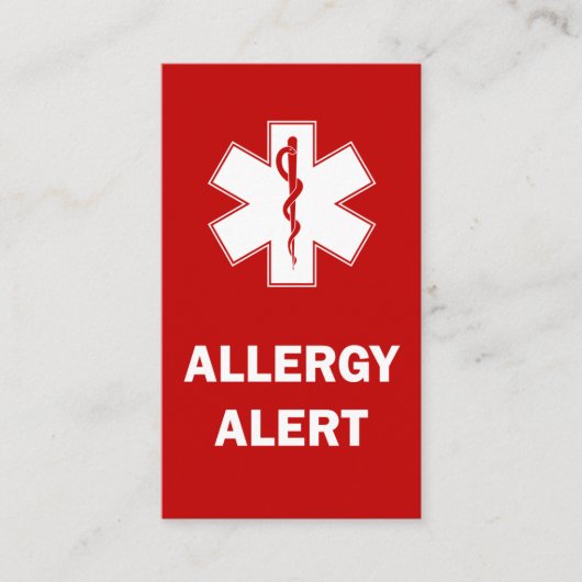 De Visite Carte d'alerte d'allergie personnalisée (Devant)