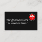 De Visite Carte d'alerte Médicale SOY Allergy (Dos)