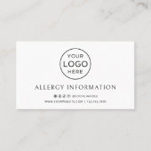 De Visite Carte d'allergènes alimentaires minimalistes (Devant)