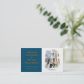 De Visite Carte d'appel des couples - Photo avec bordure ble (Debout devant)