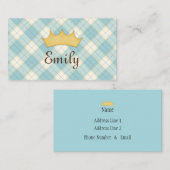 De Visite Carte d'appel personnalisée Princesse Plaid Bleue (Devant / Derrière)