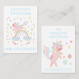 De Visite Carte d'appel Sweet Rose Unicorn Playdate maman