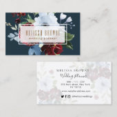 De Visite carte d'élégance florale bleu aquarelle (Devant / Derrière)