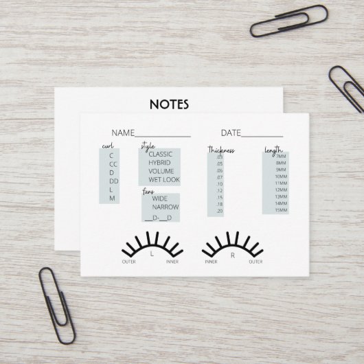 De Visite Carte d'enregistrement client Lash (Devant/Arrière en situation)
