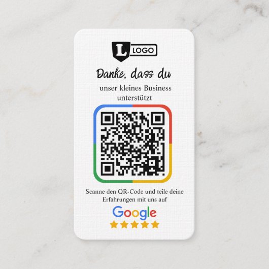 De Visite Carte d'évaluation Google avec code QR (Devant)