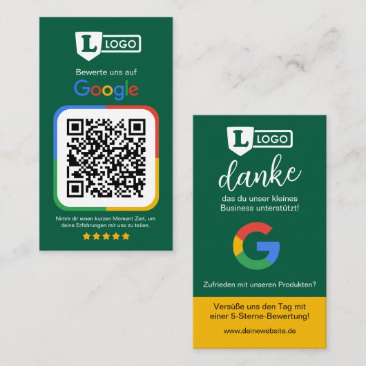 De Visite Carte d'évaluation Google avec code QR (Devant / Derrière)