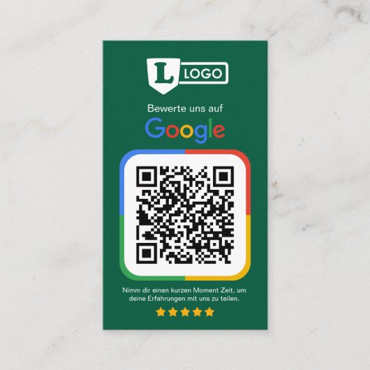 De Visite Carte d'évaluation Google avec code QR (Devant)