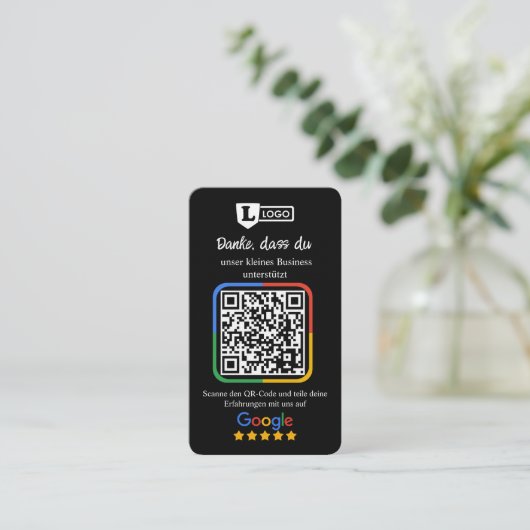 De Visite Carte d'évaluation Google avec code QR (Debout devant)