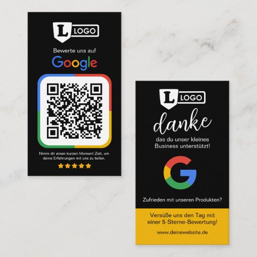 De Visite Carte d'évaluation Google avec code QR (Devant / Derrière)