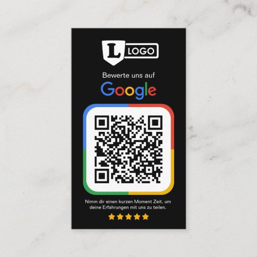 De Visite Carte d'évaluation Google avec code QR (Devant)