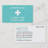 De Visite Carte d'identité d'alerte d'allergie/ICE (Devant / Derrière)