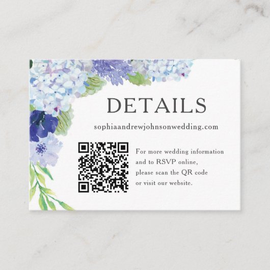 De Visite Carte d'informations sur le Mariage Blue Hydrangea (Devant)