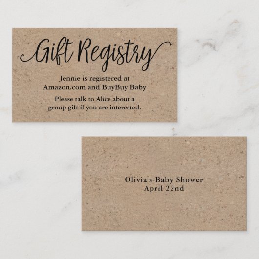 De Visite Carte d'insertion Rustique Script Cadeau Registre (Devant / Derrière)