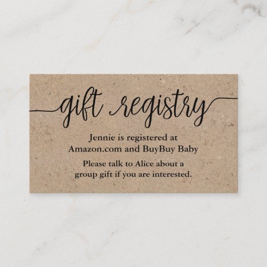 De Visite Carte d'insertion Rustique Script Cadeau Registre (Devant)